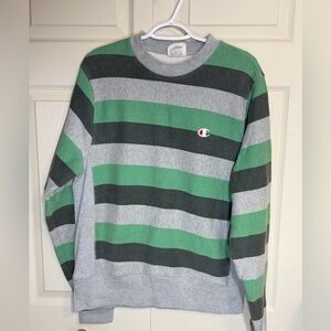 Champion Men's medium reverse weave Striped green and gray sweatshirt